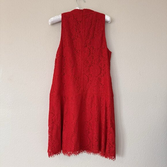 Ann Taylor LOFT Size 8 Red Lace Fit and Flare Sleeveless Dress Valentines - Picture 7 of 9